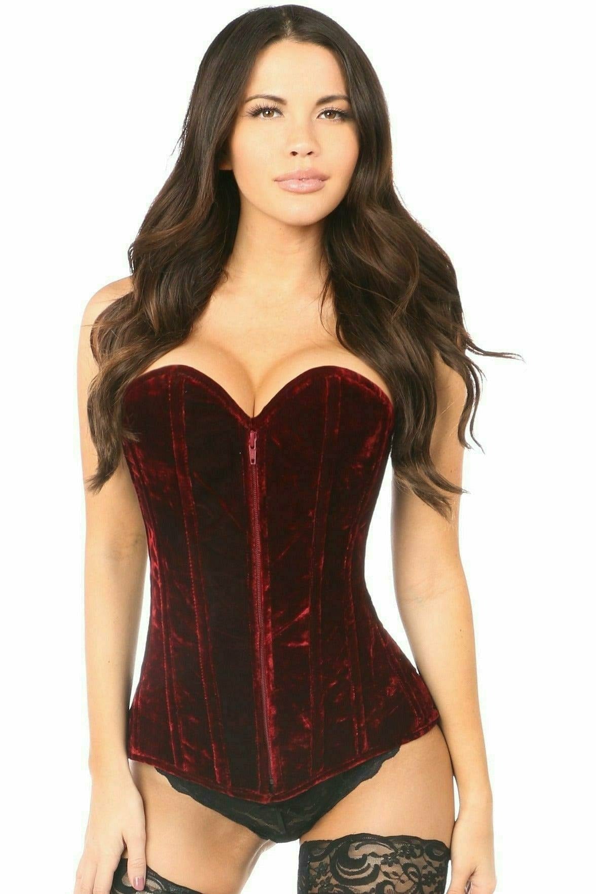 Daisy Corsets Lavish Red Crushed Velvet Overbust Corset - Flyclothing LLC