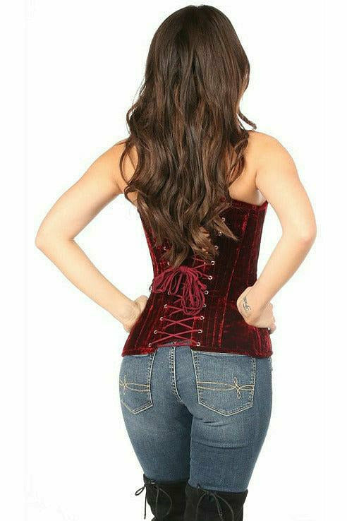 Daisy Corsets Lavish Red Crushed Velvet Overbust Corset - Flyclothing LLC