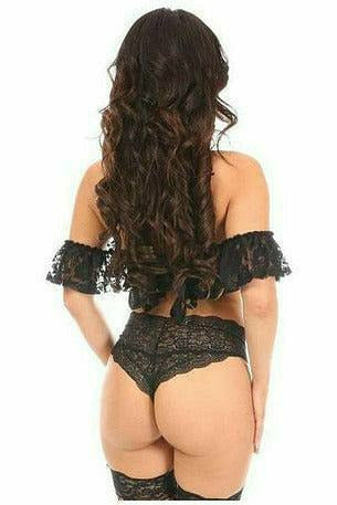 Daisy Corsets Lavish Black Sheer Lace Off-The-Shoulder Underwire Short Bustier - Flyclothing LLC