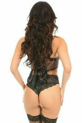 Daisy Corsets Lavish Black Fishnet & Faux Leather Lace-Up Short Bustier Top - Flyclothing LLC