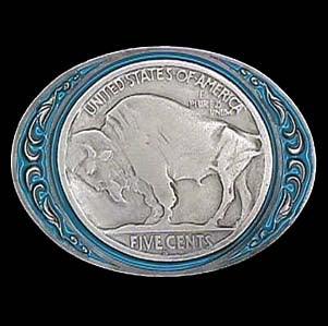 Buffalo Nickel Enameled Belt Buckle - Siskiyou Buckle