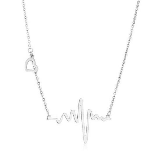 High Polish Stainless Steel Heartbeat Necklace - Flyclothing LLC