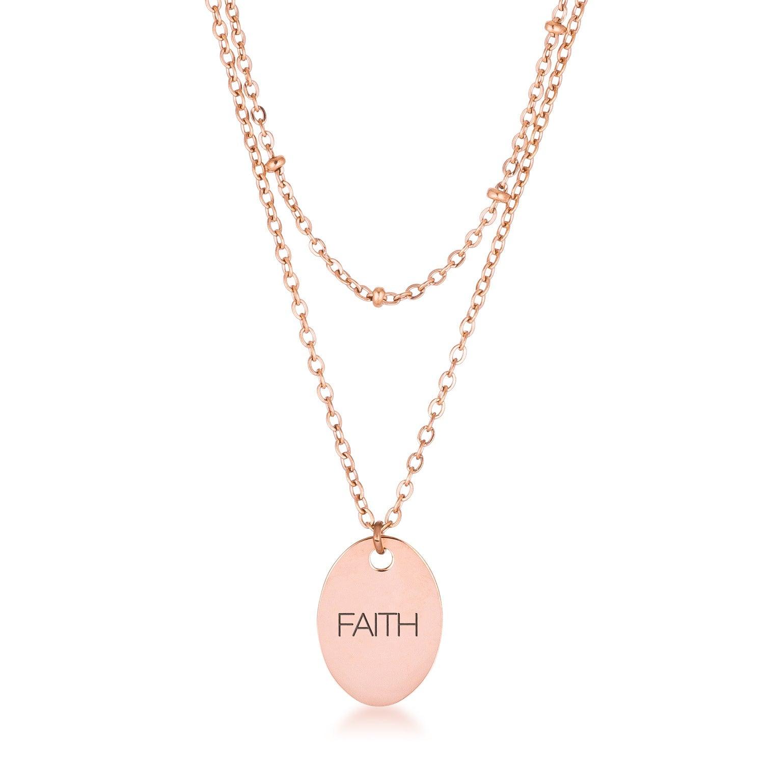 Rose Gold Plated Double Chain FAITH Necklace - Flyclothing LLC