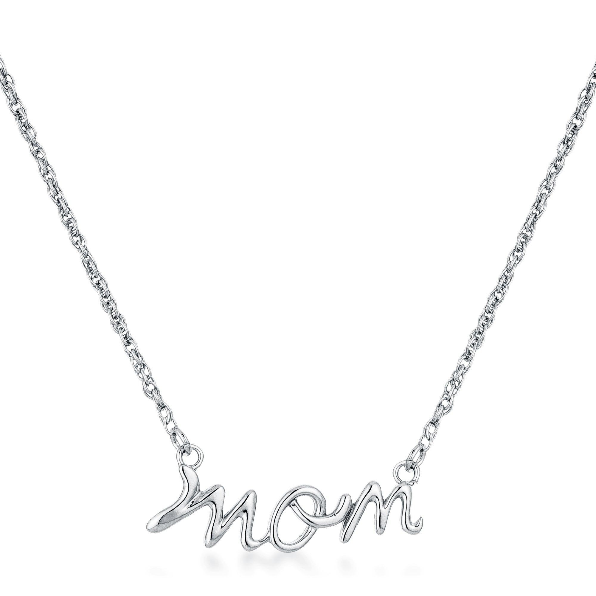 Rhodium Plated Mom Script Necklace - Flyclothing LLC