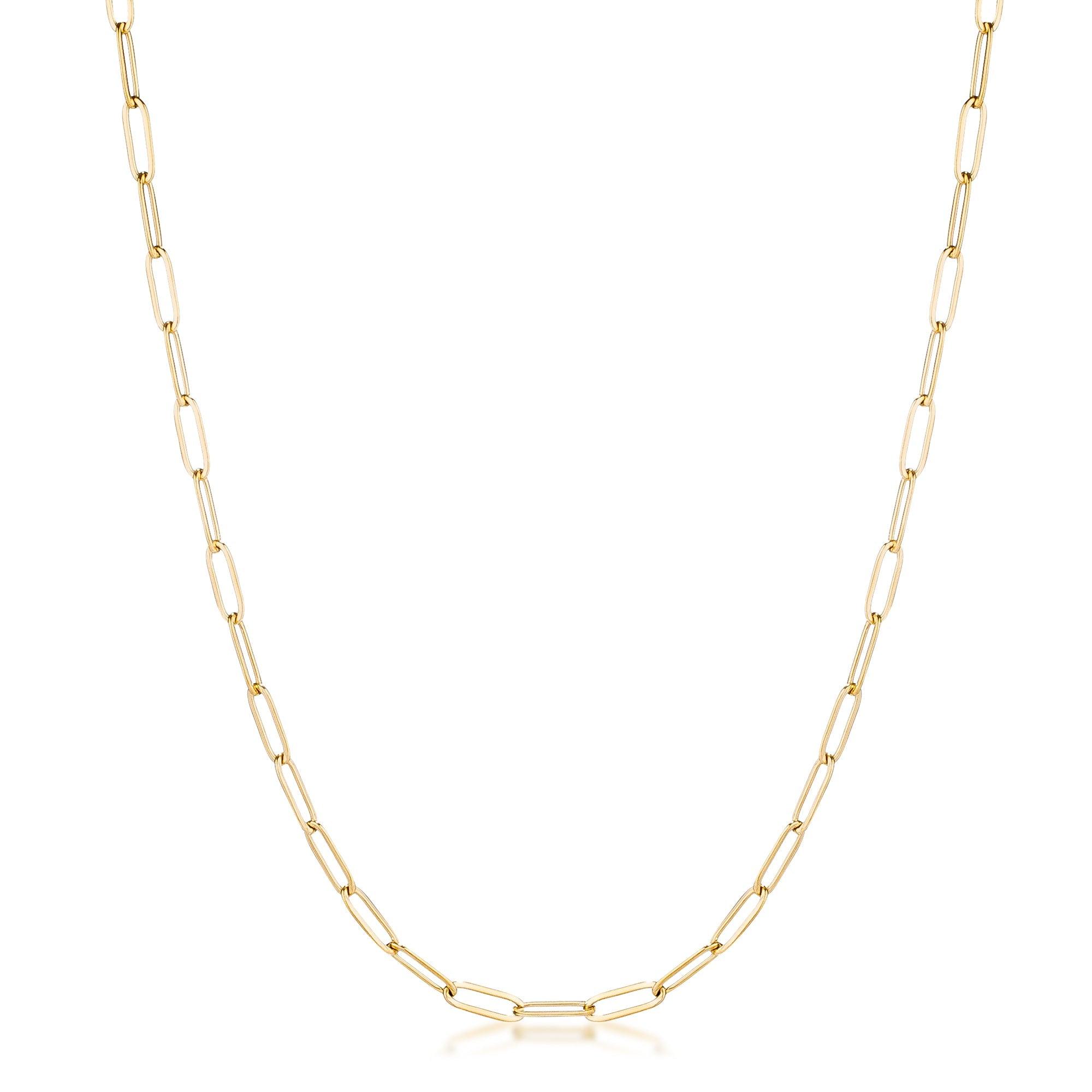 16 Gold Plated Linked Mid Size Paperclip Chain Necklace - Flyclothing LLC