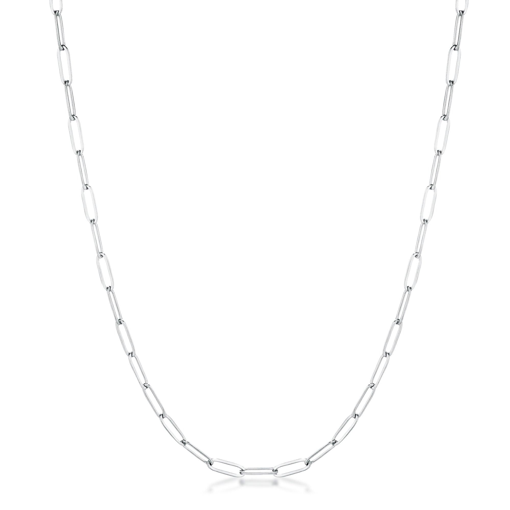 16 Rhodium Plated Linked Petite Paperclip Chain Necklace - Flyclothing LLC