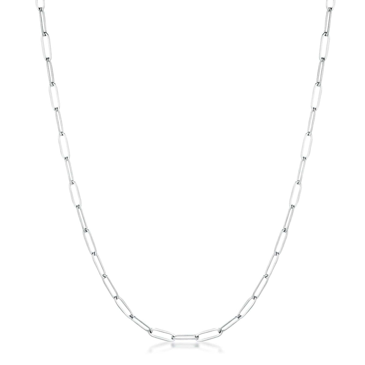 16 Rhodium Plated Linked Petite Paperclip Chain Necklace - JGI