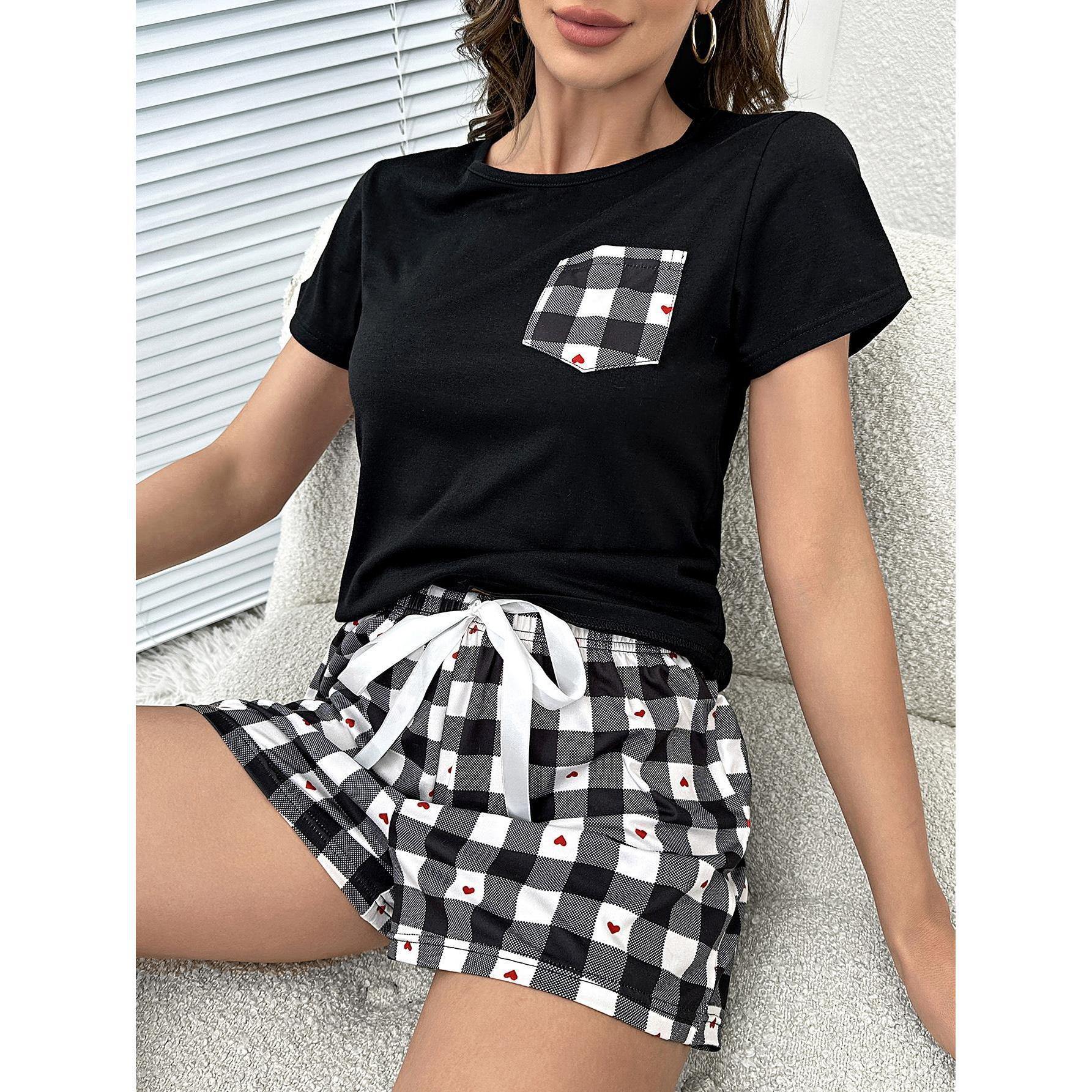 Plaid Heart Top and Shorts Lounge Set - Flyclothing LLC