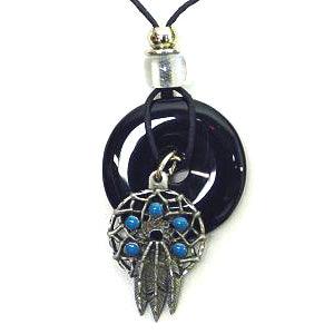 Dream Catcher Adjustable Cord Necklace with Onyx Colored Disc - Flyclothing LLC