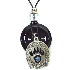 Bear Paw Adjustable Cord Necklace with Onyx Colored Disc - Flyclothing LLC