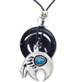 Bear Fetish Adjustable Cord Necklace with Onyx Colored Disc - Flyclothing LLC