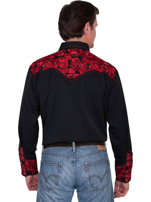 Scully CRIMSON FLORAL TOOLED EMBROIDERY SHIRT - Scully Leather