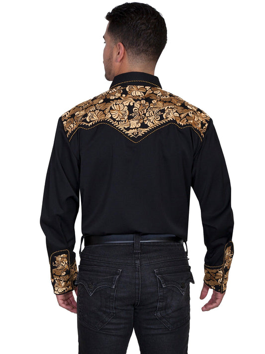 Scully GOLD FLORAL TOOLED EMBROIDERY SHIRT - Flyclothing LLC