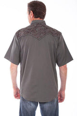 Scully CHARCOAL SHORT SLEEVE FLORAL TOOLED EMB. SHIR - Flyclothing LLC