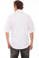 Scully WHITE SHORT SLEEVE FLORAL TOOLED EMB. SHIR - Flyclothing LLC