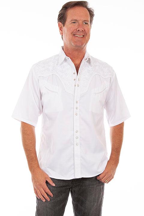 Scully WHITE SHORT SLEEVE FLORAL TOOLED EMB. SHIR - Flyclothing LLC