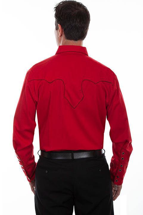 Scully Leather Crimson Solid Shirt W/Candy Cane Piping Mens Shirt - Flyclothing LLC