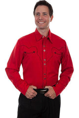 Scully Leather Crimson Solid Shirt W/Candy Cane Piping Mens Shirt - Flyclothing LLC