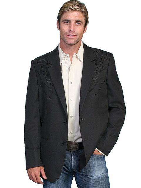 Scully Leather Black Floral Tonal Emb. Mens Blazer - Flyclothing LLC