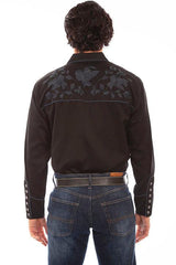 Scully BLACK ROSE EMBROIDERED STRAIGHT YOKE SHIRT - Flyclothing LLC