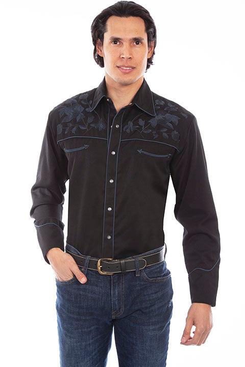 Scully BLACK ROSE EMBROIDERED STRAIGHT YOKE SHIRT - Flyclothing LLC