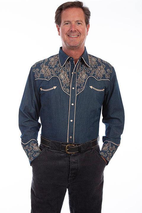 Scully DENIM FLORAL EMBROIDERED SHIRT - Flyclothing LLC