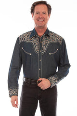 Scully DENIM VINE EMBROIDERED CANDYCANE PIPING SHIRT - Flyclothing LLC