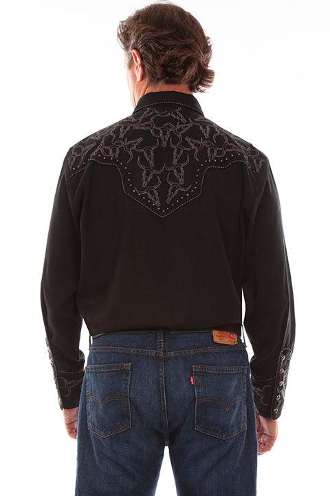 Scully Leather Black Longhorn Embroidered Shirt - Flyclothing LLC