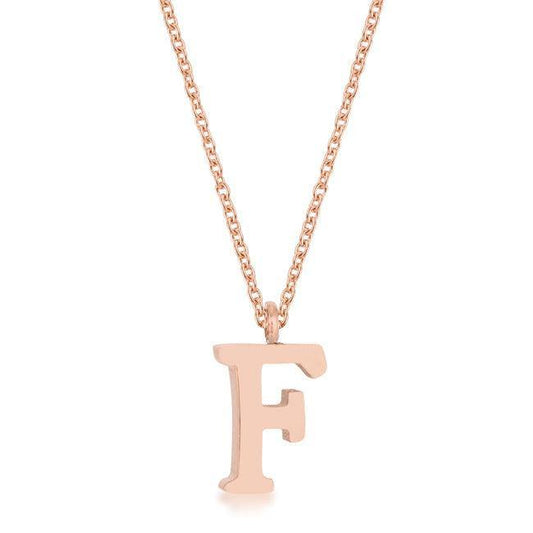 Elaina Rose Gold Stainless Steel F Initial Necklace - Flyclothing LLC