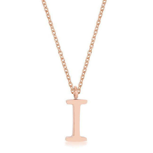 Elaina Rose Gold Stainless Steel I Initial Necklace - Flyclothing LLC