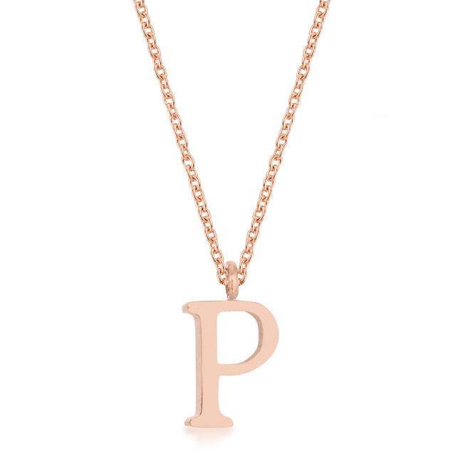 Elaina Rose Gold Stainless Steel P Initial Necklace - Flyclothing LLC