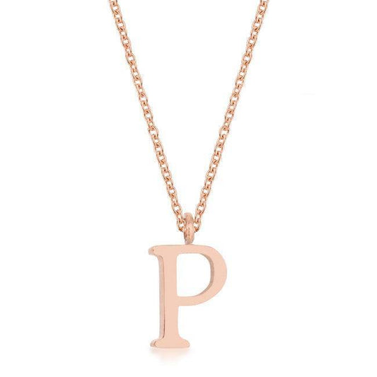 Elaina Rose Gold Stainless Steel P Initial Necklace - Flyclothing LLC