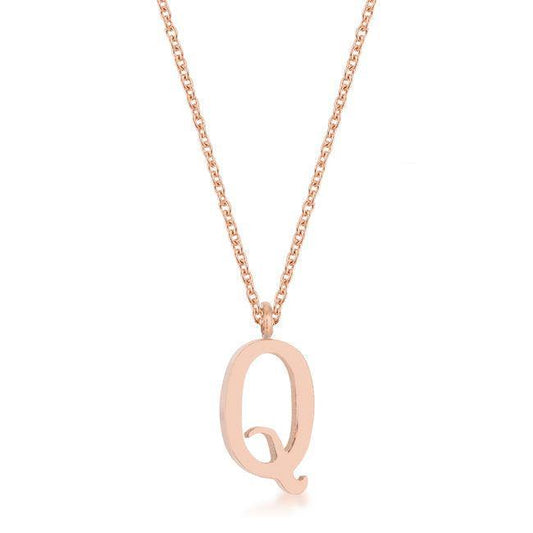 Elaina Rose Gold Stainless Steel Q Initial Necklace - Flyclothing LLC