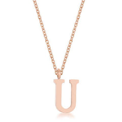 Elaina Rose Gold Stainless Steel U Initial Necklace - Flyclothing LLC