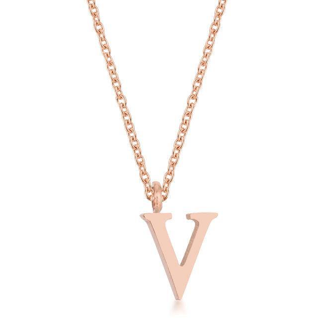 Elaina Rose Gold Stainless Steel V Initial Necklace - Flyclothing LLC