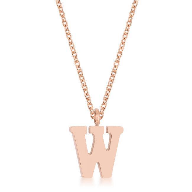 Elaina Rose Gold Stainless Steel W Initial Necklace - Flyclothing LLC