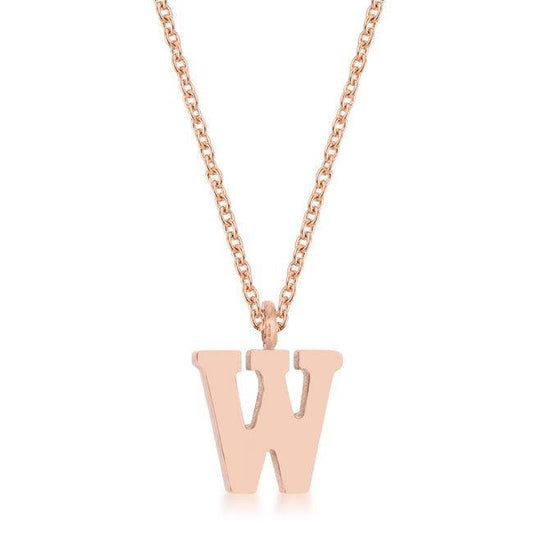 Elaina Rose Gold Stainless Steel W Initial Necklace - Flyclothing LLC