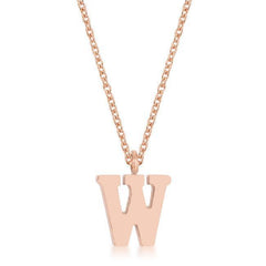 Elaina Rose Gold Stainless Steel W Initial Necklace - Flyclothing LLC