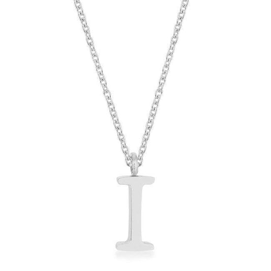 Elaina Rhodium Stainless Steel I Initial Necklace - Flyclothing LLC