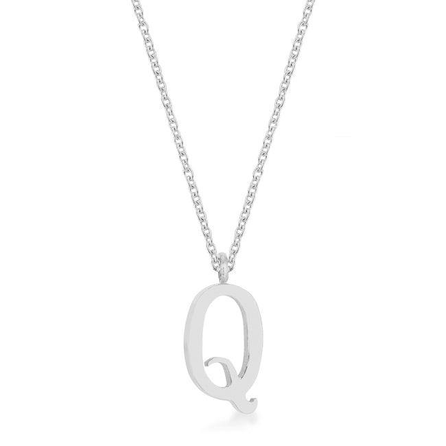 Elaina Rhodium Stainless Steel Q Initial Necklace - Flyclothing LLC