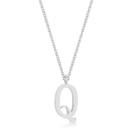 Elaina Rhodium Stainless Steel Q Initial Necklace - Flyclothing LLC