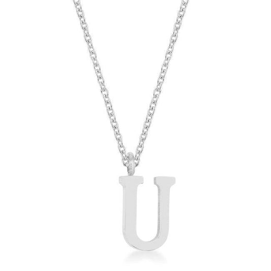 Elaina Rhodium Stainless Steel U Initial Necklace - Flyclothing LLC