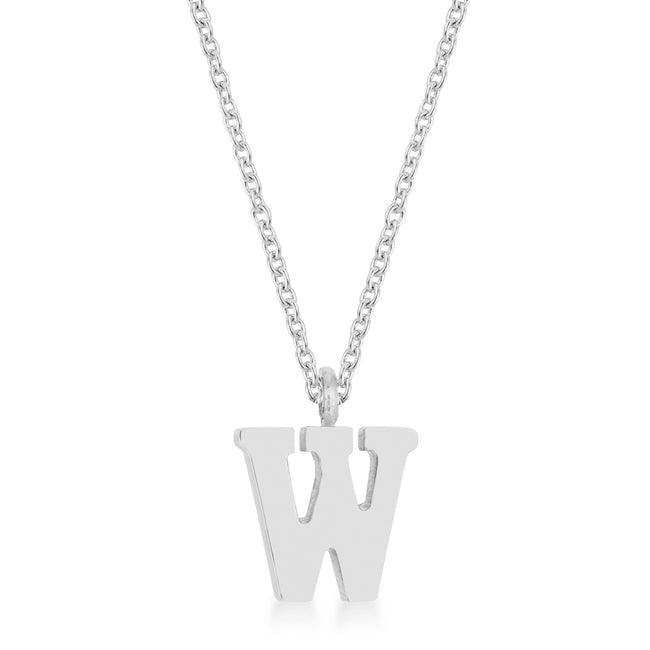 Elaina Rhodium Stainless Steel W Initial Necklace - Flyclothing LLC