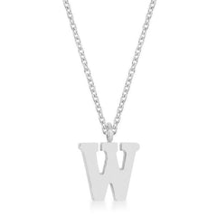 Elaina Rhodium Stainless Steel W Initial Necklace - Flyclothing LLC