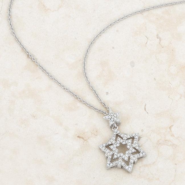 Stella 0.3ct CZ Rhodium Star Drop Necklace - Flyclothing LLC