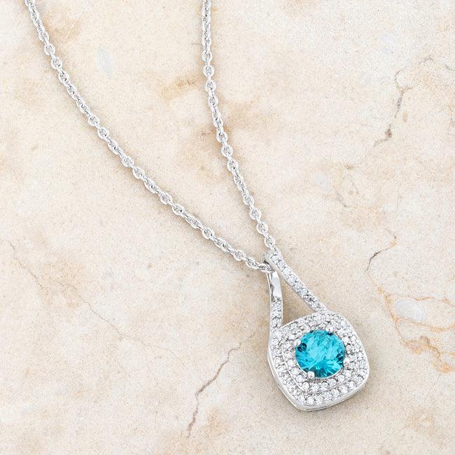 Christal 1.2ct Aqua CZ Rhodium Classic Necklace - Flyclothing LLC