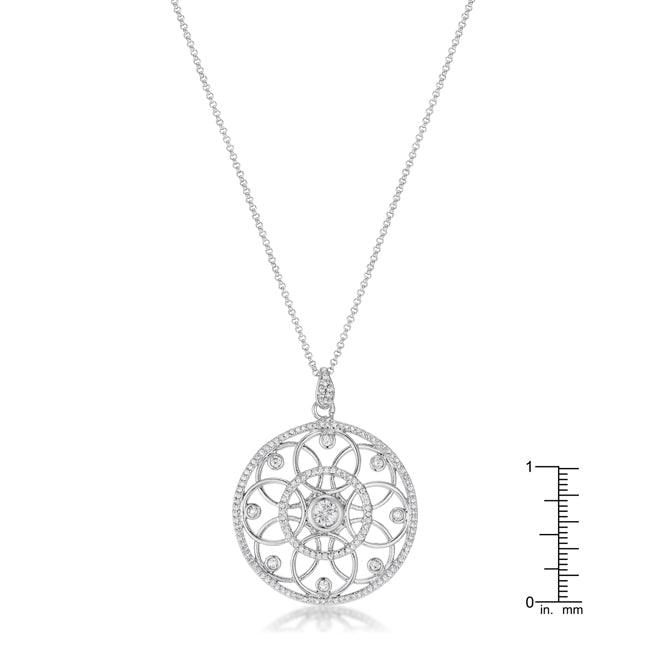 1.4 Ct Rhodium Pendant Necklace with Interlocking Circles and CZ - Flyclothing LLC