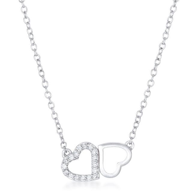 Sweet and Romantic Rhodium Melded CZ Hearts Necklace - Flyclothing LLC