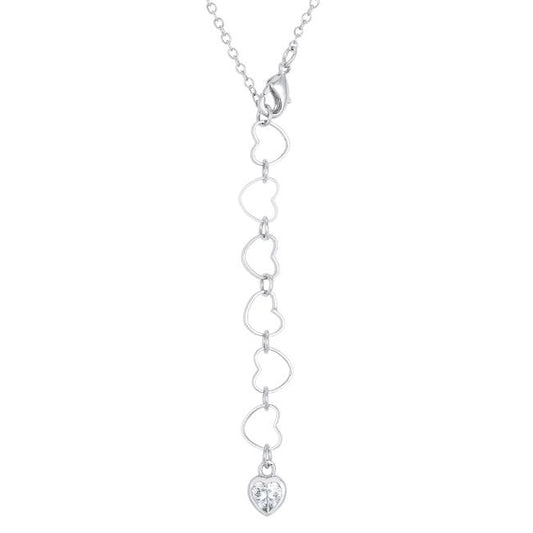 Sweet and Romantic Rhodium Melded CZ Hearts Necklace - Flyclothing LLC