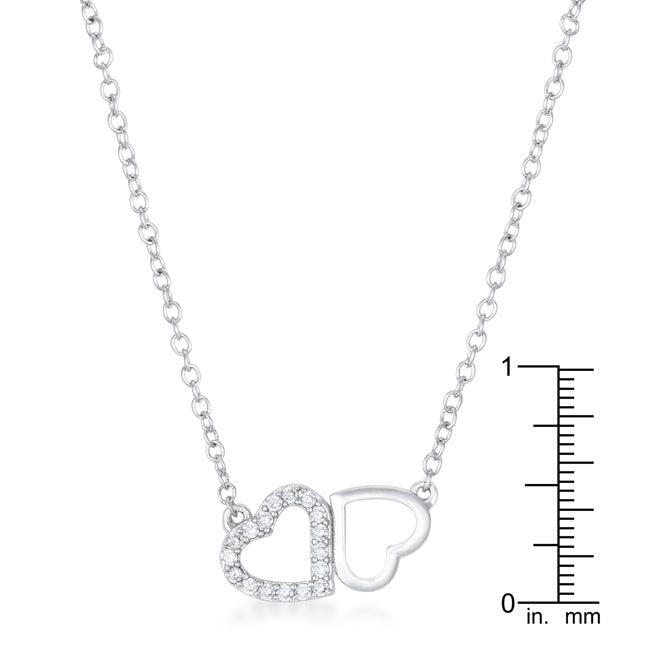 Sweet and Romantic Rhodium Melded CZ Hearts Necklace - Flyclothing LLC